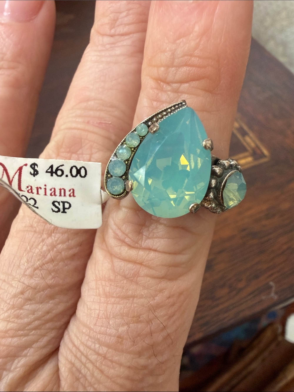 Mariana Teardrop Opalescent Blue Pacific Opal Statement Ring- FITS MOST